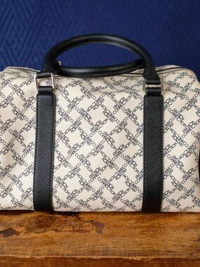 French Connection Satchel Bag Cream Black Logo Monogram Bowler Crossbody